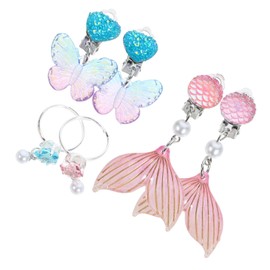 CORHAD 3 Pairs Clip Earrings Set for Non Pierced Ear Accessories with Cute Mermaid and for Adorable Jewelry