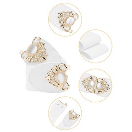 Allegra K Lady 2.36" Width Elastic Belts, Faux Leather Opal Beaded Rhinestone Inlaid Stretchy Cinch Waistband for Dress 66 cm/26" White