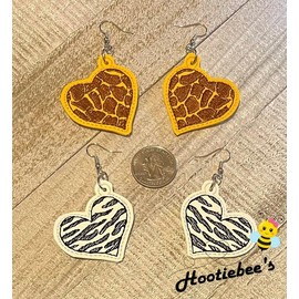 Heart Animal Print Vinyl Earrings (Giraffe)