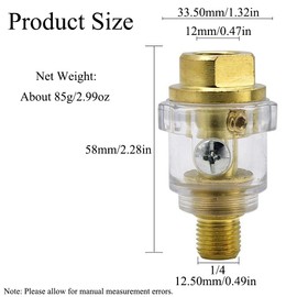 2 Pcs Compressor Air Oiler Lubricator, 1/4" NPT Mini Oiler Oil Mist Accessories Automatic Inline Oiler Lubricator for Pneumatic Tools