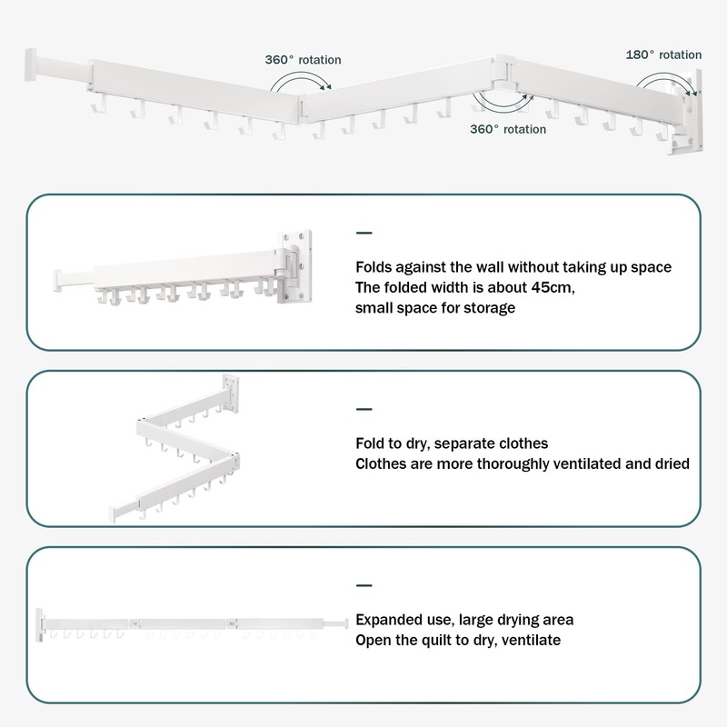 LIENAHU Wall Mounted Clothes Drying Rack, Collapsible, Folding, Retractable -