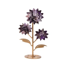 JIC Gem Big Chevron Amethyst Crystal Sunflower Chevron Amethyst Gemstone Slices Carved Crystal Flower Healing Crystal Flower On Stand Decor Reiki Crystal Collection