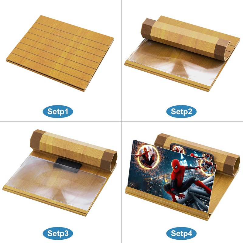 dizaul 14'' Screen Magnifier for Smartphones, Foldable, Wooden Material, Adjustable