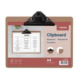 Europel Wooden Clipboard Durable Wood Hardboard with Black Metal Clip & Concealed Hanging Hole A4 Clipboard & Paper Board for School Classroom,Office,Business,Restaurant,Warehouse,Brown,197000