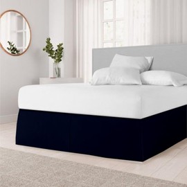 SGI 16 Inch Drop Bed Skirt King Size with Platform to Stay in Place Elegant Pleated Design with Split Corners Wrinkle Resistant Fabric for Modern and Stylish Look - Navy Blue