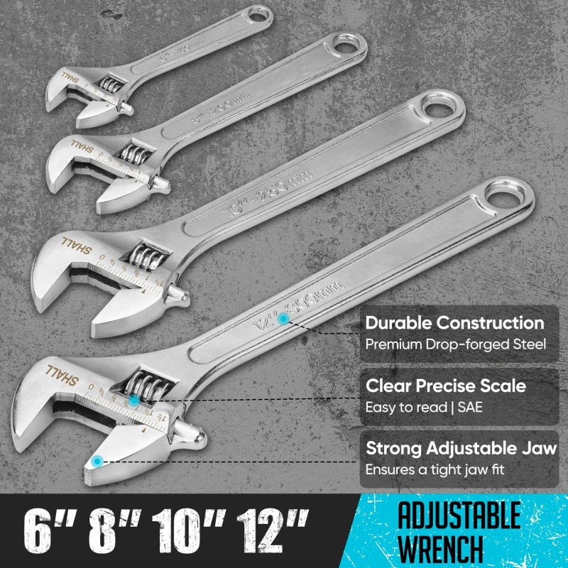 SHALL 8-Piece Adjustable Wrench & Water Pump Pliers Set, 12/10/8/6
