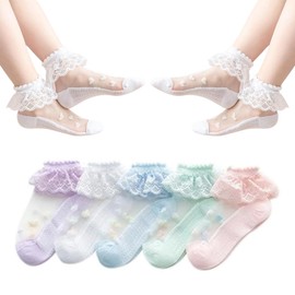 5 Pairs Summer Lace Ruffle Socks Kids School Ankle Socks Transparent Socks Summer Lace Ruffle Thin Socks