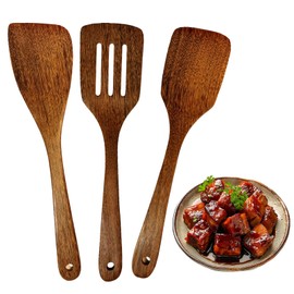 Wooden Spatula,Smavles 3 Practical Items WoodenSpatula for Cooking, Wood Solid Turner Kitchen Wooden Slotted Spatulas for Cooking, Heat Resistant Wood Spatulas for Baking Non Stick Cookware