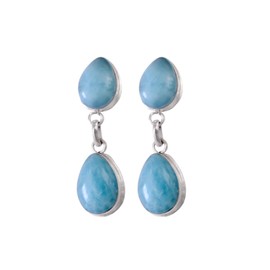 arrings, dangling double blue stone and sterling silver handmade from natural larimar. Handcrafted with butterfly clasp closure.