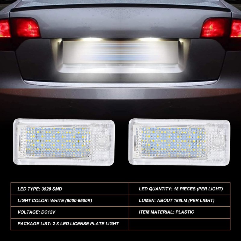 KATUR 2 x Error White 6000K 18 LED Car License