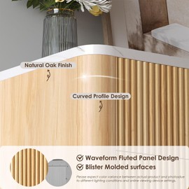 Airynee Fluted 5 Drawers Dresser for Bedroom, 47" Tall Handleless Chest of Drawers with Faux Marble Top, Wooden Dresser TV Stand, Wood Drawer Organizer for Living Room, Hallway, Natural Oak