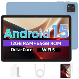 Tablet 10.1 inch, Android 15 Tablet with Octa-Core Processor 12GB RAM 64GB ROM, LCD Touchscreen, 6000mAh, WiFi 5, BT 5.0, Dual Camera, Widevine L1 Google Tablets 2025 (Blue)