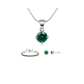 Paris Jewelry 10k White Gold 6Ct Round Created Green Necklace, Earrings, Bracelet Plated