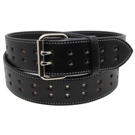 Forest Hill Leather by Isaac Construction Grade, Two Prong, Heavy Duty, Full Grain Leather Belt, 2” Wide, Made in USA (Black, Silver Stitch, Silver Buckle, 42 (Waist 40))
