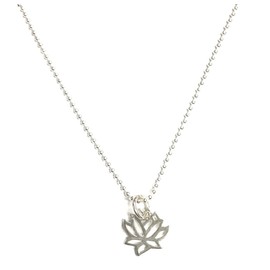 Delicate and Tiny Cut Out Lotus Flower Pendant on a 16" 1mm Sterling Silver Bead Chain Necklace, 7087