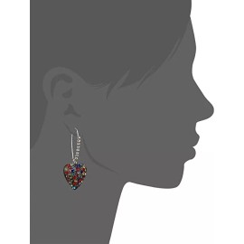 Betsey Johnson Stone Heart Dangle Earrings Rainbow Pave Stones Crystal Accents
