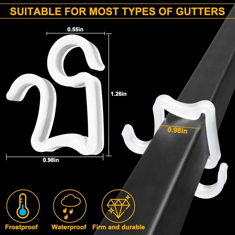 GOLRISEN Gutter Hooks,100 Piece Gutter Clips for Lights,Plastic Light Gutter