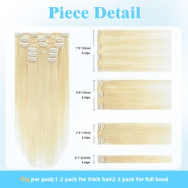 Ukira Platinum Blonde Hair Extensions for Women, 70g 20 Inch 7pcs Blonde Clip in Hair Extensions Real Human Hair, Soft Natural Straight Rallonge Cheveux Humain