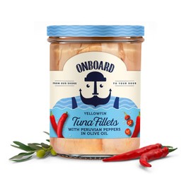 ONBOARD Yellowfin Tuna Fillets with Peruvian Peppers in Olive Oil | Pescatarian | Fresh & Healthy Premium Seafood in a Glass Jar | Ready-to-Eat - Mediterranean Tuna | High in Protein | 6 Packs