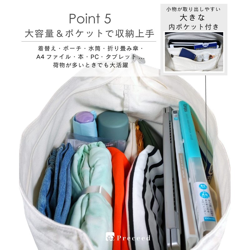 Preceed Canvas Tote Bag with YKK Zipper, Removable Shoulder Pad,
