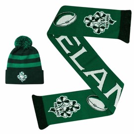 GIFTS 4 ALL Ireland Rugby Scarf & Ski Hat Gift Set, Ireland Rugby Fans Match Day Scarf Set, Ireland Rugby Winter Ski Hat Set