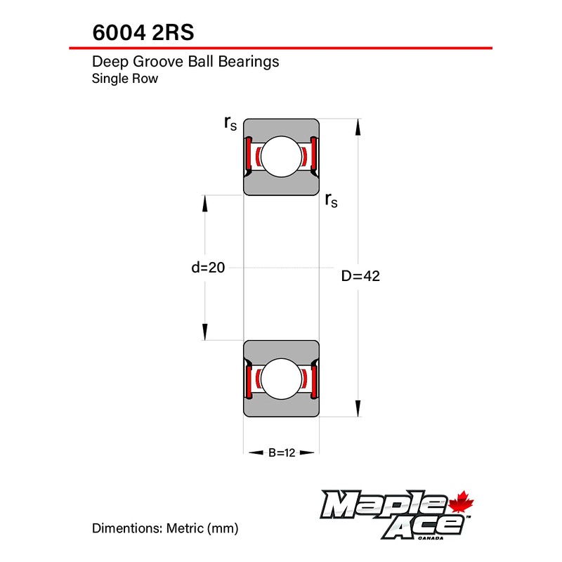 MAPLE ACE 6004-2RS Ball Bearing Supreme Rubber Sealed 20x42x12mm 6004