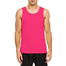 DEMOZU Men's Neon Running Athletic Tank Top Swim Beach Pool Tank Top Quick Dry Marathon Workout Gym Sports Tank, Neon Pink, M