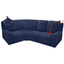 ROFASVCO 100% Waterproof Reclining Sectional Couch Covers Fleece Stretch 4-Piece L Shape Recliner Sofa Cover Washable Non Slip Corner Couch Cover Recliner Slipcovers Protector (4 Seat, Navy Blue)