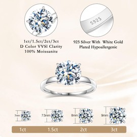 BAGUTTA PAVONE Moissanite Rings for Women, D Color VVS1 Clarity Round Engagement Ring,925 Sterling Sliver with 18K White Gold Plated,Moissanite Solitaire Promise Wedding Ring 1CT,Size5