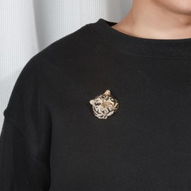 Medsor Tiger Head Brooch Pin Gold Plated Crystal Animal Pin Retro Tiger Head Badge Lapel Pin for Men Gift
