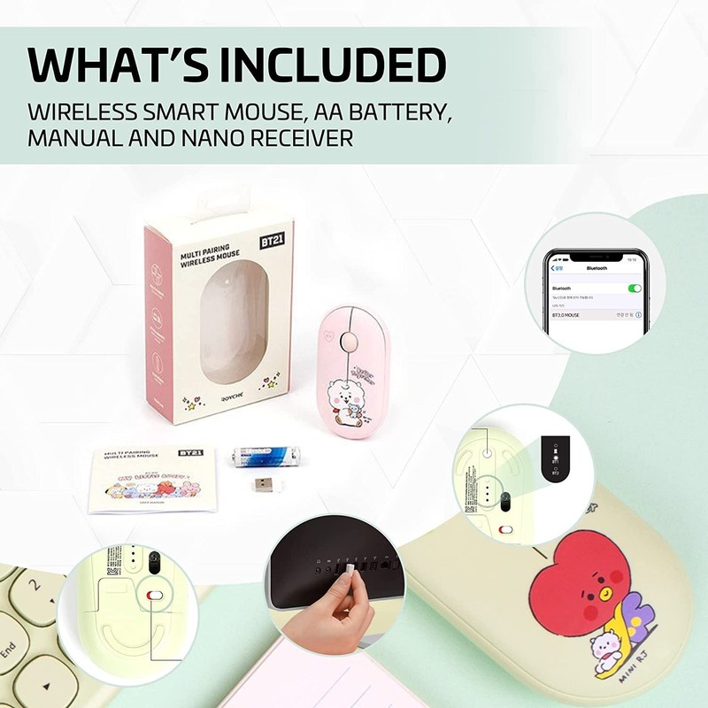 ROYCHE BTS Inspired Characters Multi Pairing Wireless Mouse, Little Buddy