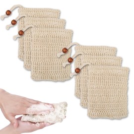 MAEXUS Pack of 6 Natural Soap Bags, Sisal Soap Net, Soap Bags for Solid Soap, Soap Bag with Drawstring, Cotton and Linen Material, Organic Cotton Soap Bag, for Foaming and Drying Soap