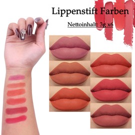 Lippenstift Kit Matte - 6 Farben Lipstick Set Samtige Textur - Lippenstifte Hochpigmentierter & Kein Körniges Gefühl - Lippen Makeup Set Wasserdicht & Langanhaltende - Lippenstift Rosa, Braun, Lila