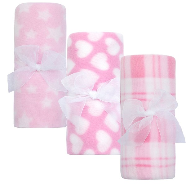 QT Newborn Baby Boys and Girls Fleece Comforter 3-Pack Multi-Purpose Blankets75cm x 75cm3-pack Pink