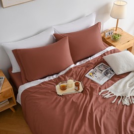 Yibeizi Terracotta Sheet Set Twin Size, Kids Bedsheets Microfiber Deep Pocket Cute Bed Sheet & Pillowcase Sets 3 Pieces