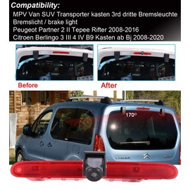 Auto Dach Bremsleuchte Rückfahrkamera Transporter Van wasserdichte Nachtsicht HD Rückfahrkamera Ersatz für FIAT E-Doblo 2022/Peugeot Partner 2 II Tepee Rifter/Citroen Berlingo 3 III 4 IV B9 Kasten