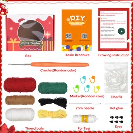 Fadcaer Christmas Crochet Kit for Beginners, 4 PCS DIY Christmas Crochet Ornaments, Handmade Crochet Kit with Crochet Hooks, Needles, Yarn, Step-by-Step Instruction, DIY Crafts for Adults Kids