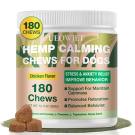 UEOWJET Неmр Calming Chews for Dogs - Dog Calming Chews for Separation, Strеss & Hyperactivity Rеlief - Supports Rеlaxation for Travel, Fireworks & Storms - Slеep Aid-All Ages & Sizes-180 Kibbles