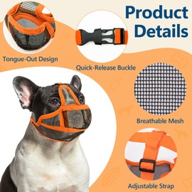 Coppthinktu Short Snout Dog Muzzle, Breathable Mesh French Bulldog Muzzle Full Pant Muzzles for Pitbull, Soft Flat Face Dog Muzzles for Shih Tzu Pug Prevent Biting Allow Pant & Drink (Orange XXS)