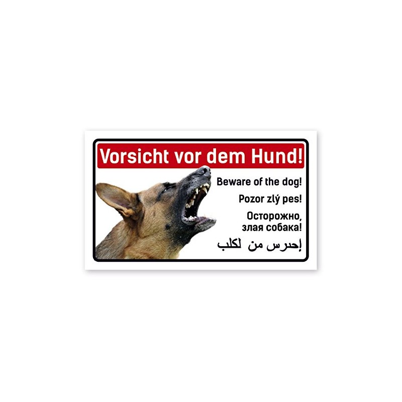 Caution Dog Sign 5 Languages 25 x 15 cm German