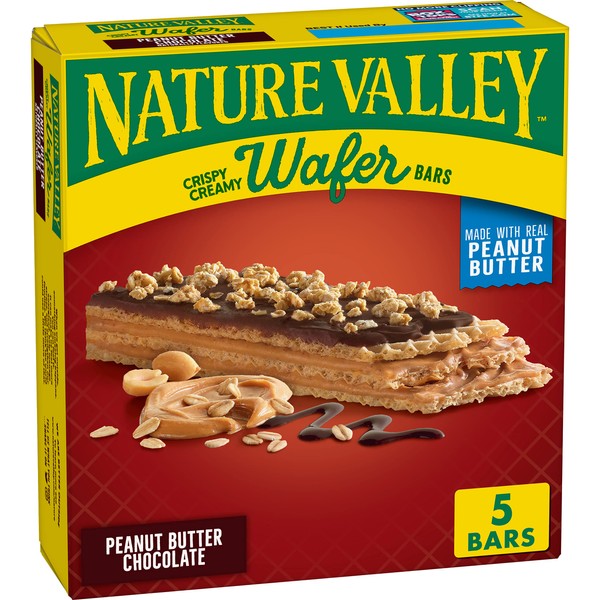 Nature Valley Crispy barras de oblea cremosa, mantequilla de maní, chocolate, 5 unidades