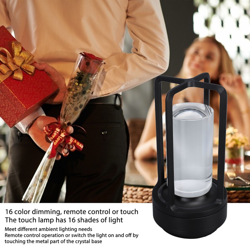 Cordless Table Lamp Crystal Lampshade 16 Color Temperatures Remote Control