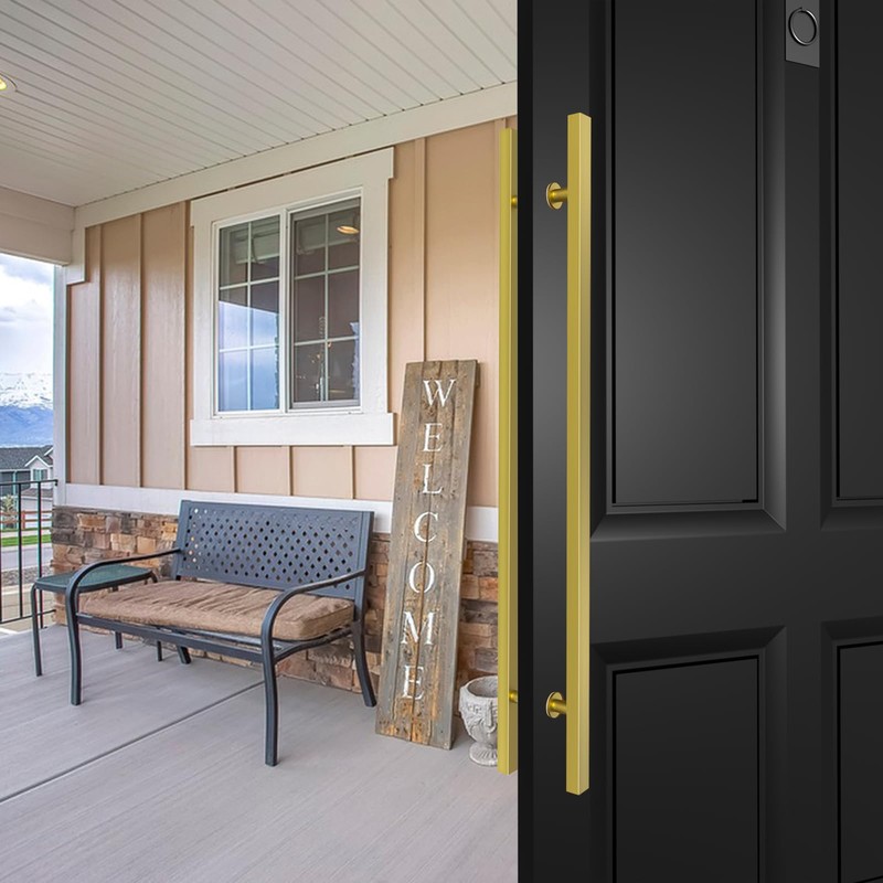 LVYIHAN Titanium Gold Square Barn Door Handles 12"/24"/36"/48"/59'', Pull Push