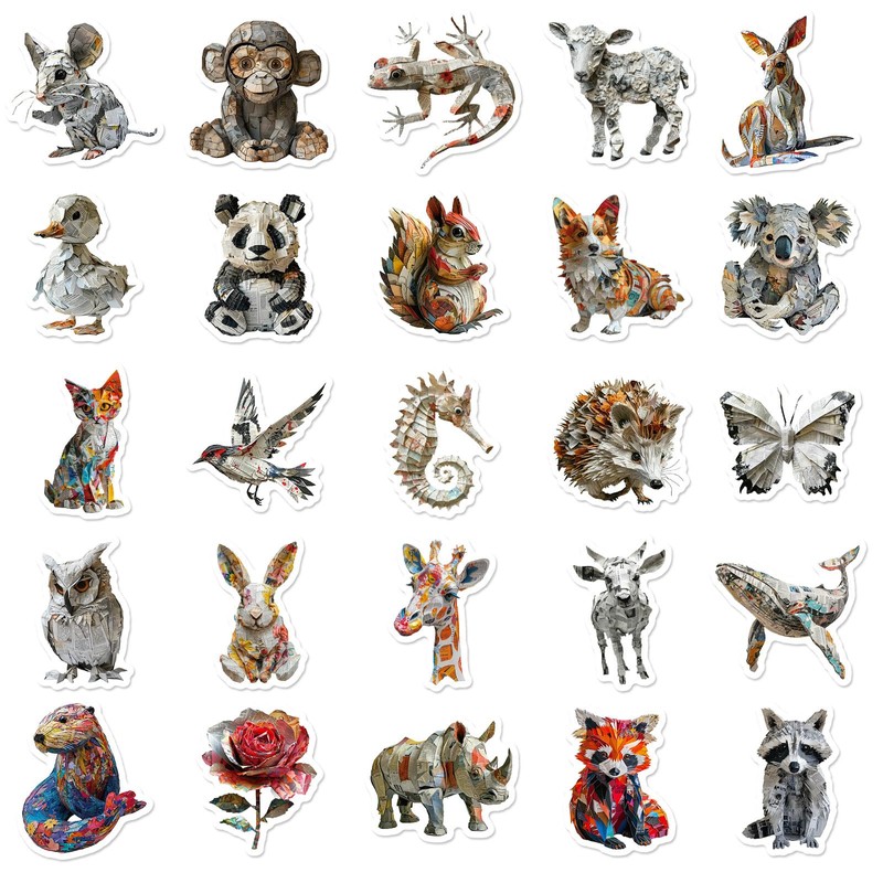 Mistree 50 Stickers Animals Forest, Newspaper Sculpture Animal, 4-5 cm