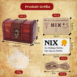 YYSWSAKY Nichts Geschenk Nix Geschenk für Alle Die Nichts Wollen Holz Schatztruhe mit Grußkarte Geldgeschenke Verpackung Nix Geschenk Lustige Geschenke zum Geburtstag Hochzeit für Männer Frauen