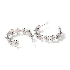 Generic Daisy Flower Hoop Earrings, Titanium steel, Non Tarnish, Waterproof, Hypoallergenic, Silver