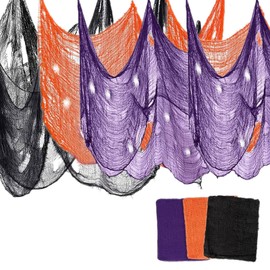 Halloween Black Purple Orange Scary Gauze Cloth Indoor Outdoor,3Pcs 200x76cm Halloween Spooky Creepy Cloth,Cheese Cloth Tapestry Spooky Scary Gauze for Halloween Party Decorations,Haunted House Decor