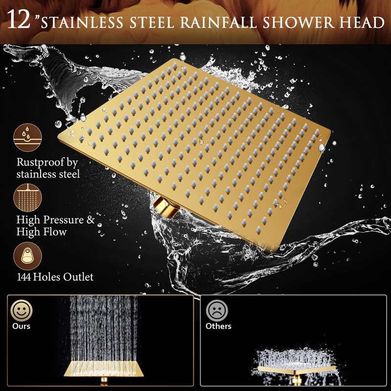 Beekim 12'' Shower Head with Handheld, High Pressure Rainfall Shower