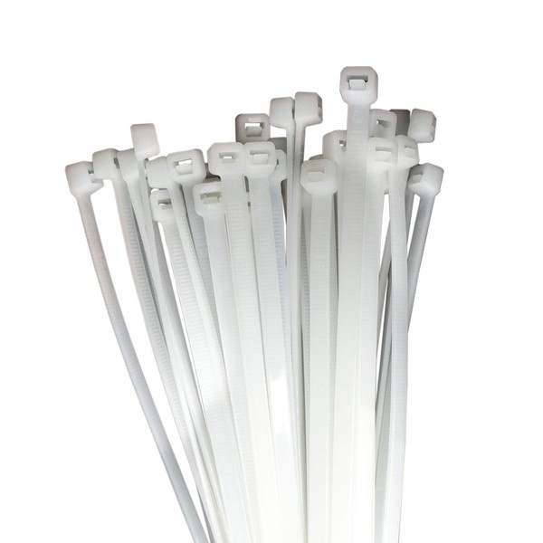 Weather Resistant Heavy Duty Nylon Cable Ties 0.3 inch (7.4 mm) Wide, White (50 Pieces, Length 500 mm)