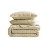 Chezmoi Collection Piers Beige Velvet Quilt Oversized King Set, 3-Piece